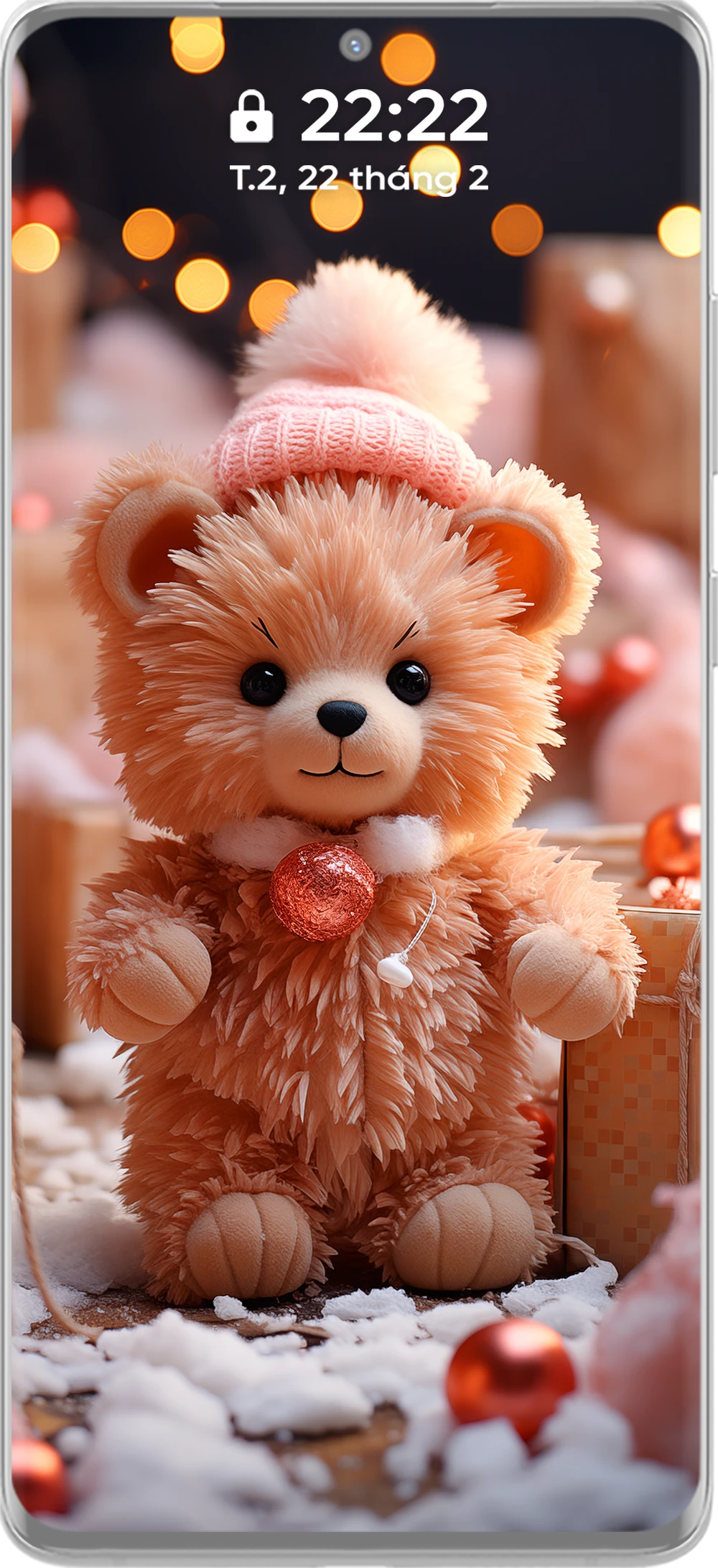 Cute and Beautiful 4K Christmas Bear Phone Wallpaper Collection in Pink Tones